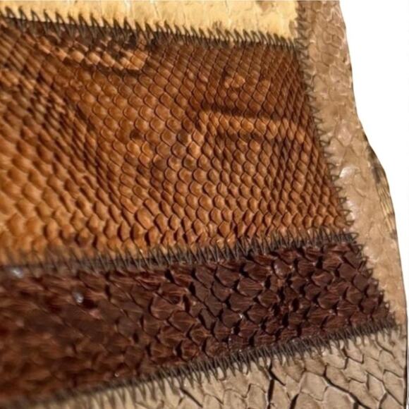 Supreme Vintage Patchwork Snakeskin Leather Handbag Brown Tan Top Handle Purse - Picture 9 of 12